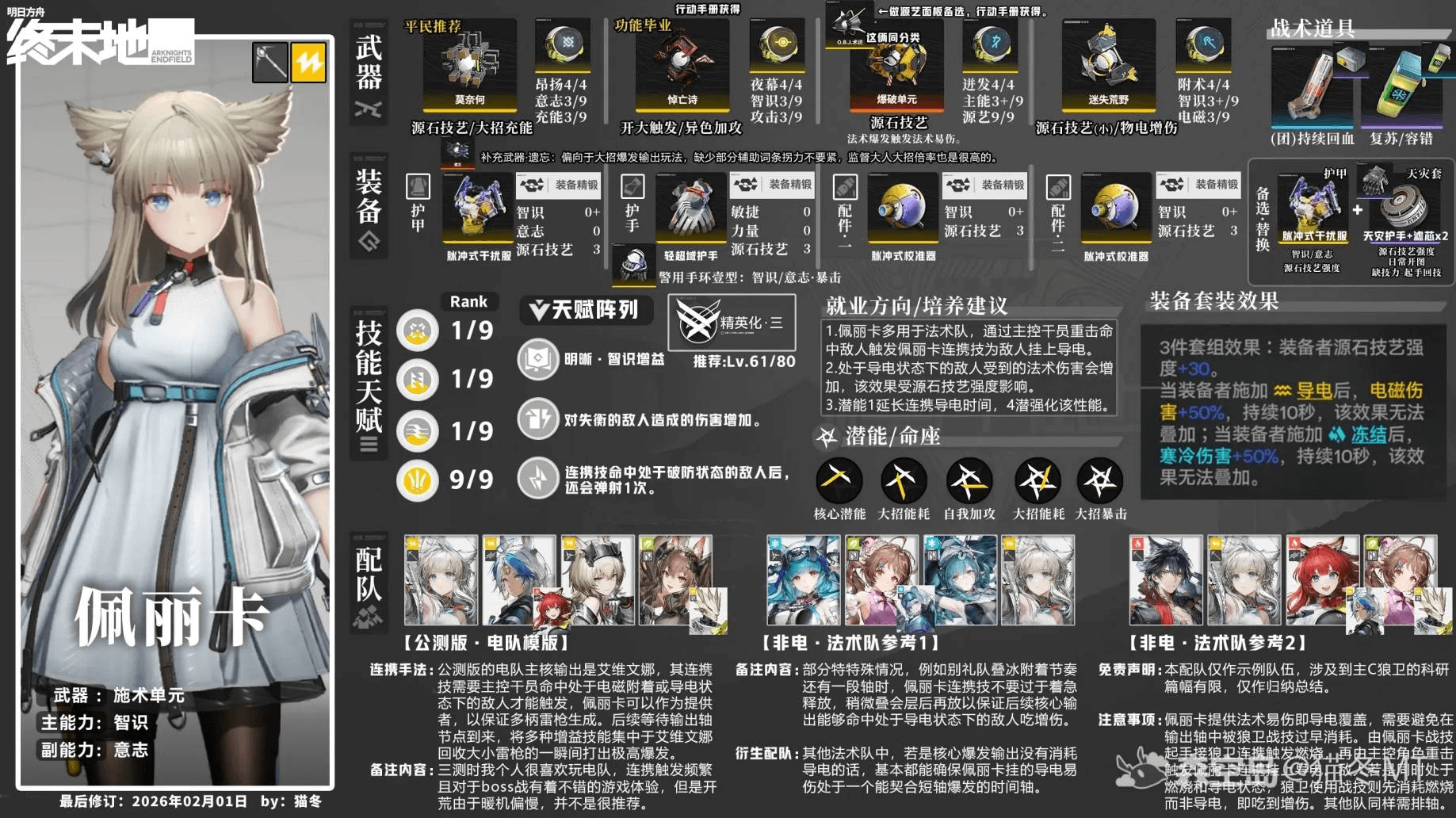 明日方舟终末地佩丽卡武器装备搭配推荐